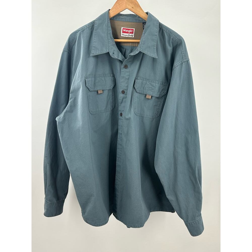 Wrangler Mens 3XL‎ Premium Quality Utility Shirt Blue Double Pocket Latch Loops